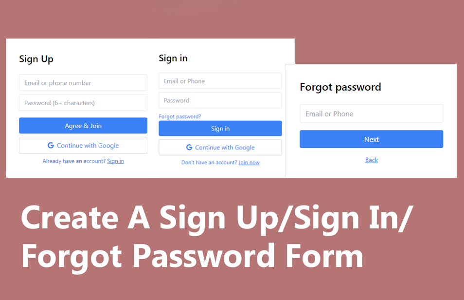 Create A Login Registration and Forgot Password Form